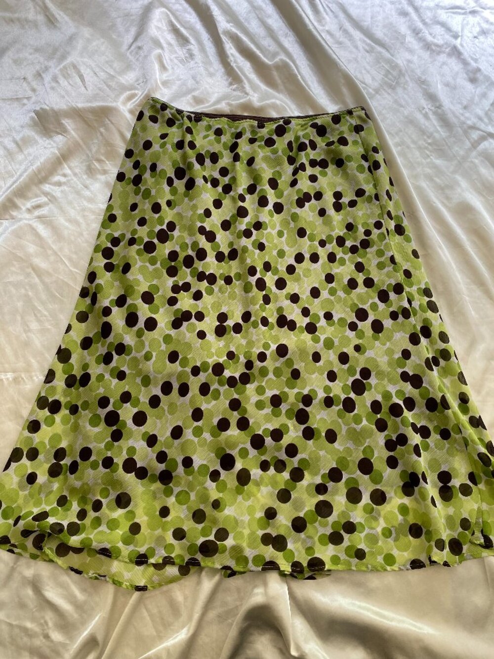 Vintage y2k Green Brown Polka Dot Chiffon Skirt Preppy Fairy Large